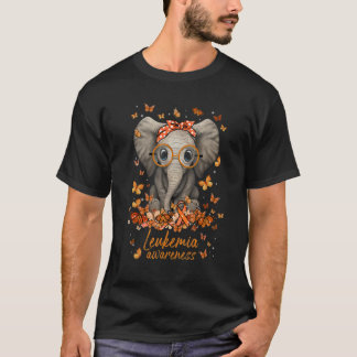 Leukemia Awareness Elephant Orange Ribbon Butterfl T-Shirt