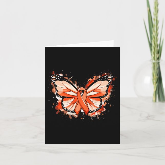 Leukemia Awareness Gifts Orange Ribbon Butterfly  Card (Front)