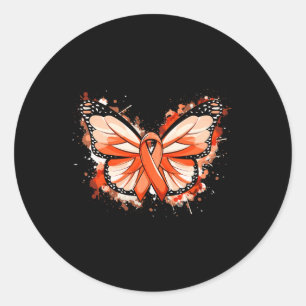 Leukemia Awareness Gifts Orange Ribbon Butterfly Classic Round Sticker
