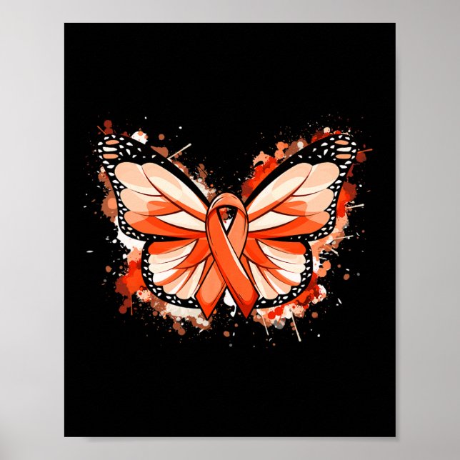 Leukemia Awareness Gifts Orange Ribbon Butterfly  Poster (Front)
