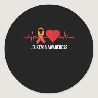 Leukemia Awareness Heartbeat Orange Ribbon Support Classic Round Sticker