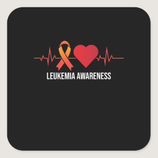 Leukemia Awareness Heartbeat Orange Ribbon Support Square Sticker