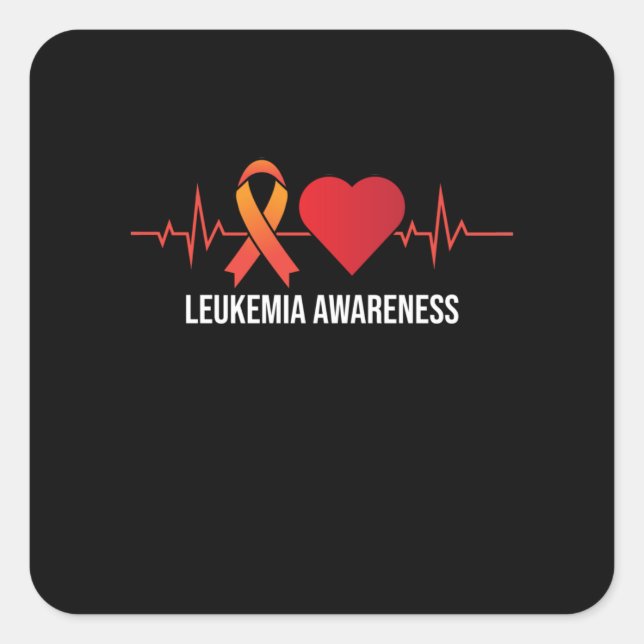 Leukemia Awareness Heartbeat Orange Ribbon Support Square Sticker (Front)
