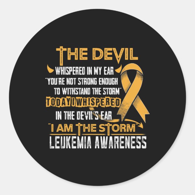 Leukemia Awareness I Am The Storm Devil  Classic Round Sticker (Front)