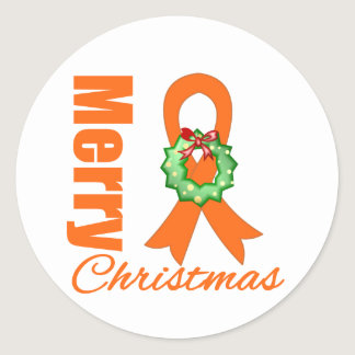 Leukemia Awareness Merry Christmas Ribbon Classic Round Sticker