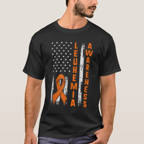 Leukemia Awareness Month  American Flag Orange Rib T_Shirt