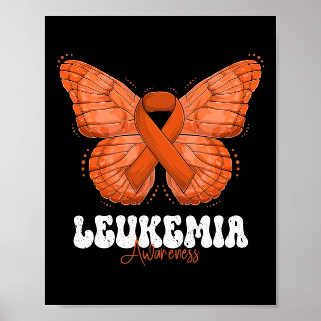 Leukemia Awareness Month Orange Ribbon Butterfly  Poster (Front)