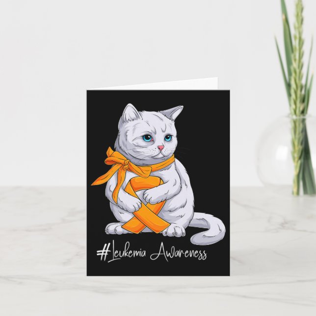 Leukemia Awareness Month Orange Ribbon Cat  Card (Front)