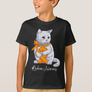 Leukemia Awareness Month Orange Ribbon Cat  T-Shirt