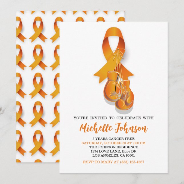 Leukemia Awareness Orange Ribbon Cancer Free party Invitation (Front/Back)