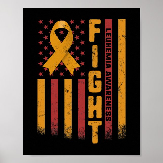 Leukemia Awareness Orange Ribbon Usa Flag Warrior  Poster (Front)