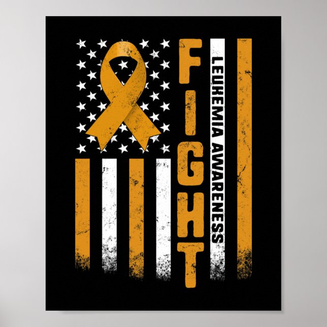 Leukemia Awareness Orange Ribbon Usa Flag Warrior  Poster (Front)