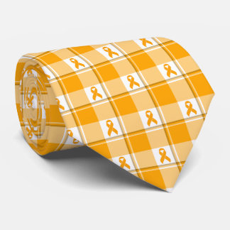 Leukemia Awareness Plaid Orange Ribbon Neck Tie