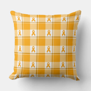 Leukemia Awareness Plaid Orange Ribbon Throw Pillow