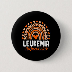 Leukemia Awareness Rainbow Leopard Ribbon Orange Button