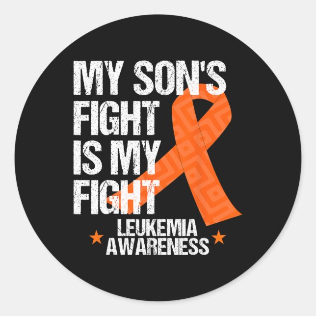 Leukemia Awareness  Son Fight Orange Ribbon Gift  Classic Round Sticker (Front)