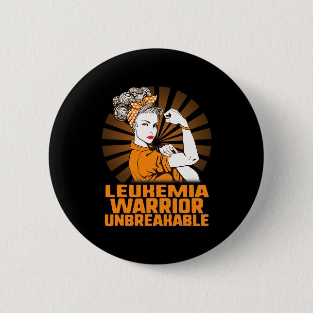 Leukemia Awareness Strong Warrior Woman Orange Rib Button (Front)