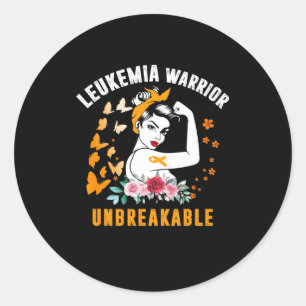 Leukemia Awareness Strong Warrior Woman Orange Rib Classic Round Sticker