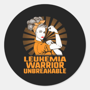 Leukemia Awareness Strong Warrior Woman Orange Rib Classic Round Sticker