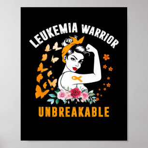 Leukemia Awareness Strong Warrior Woman Orange Rib Poster