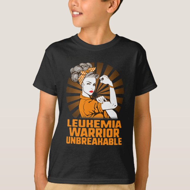 Leukemia Awareness Strong Warrior Woman Orange Rib T-Shirt (Front)