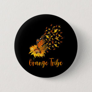 Leukemia Awareness Sunflower Butterfly Orange Ribb Button