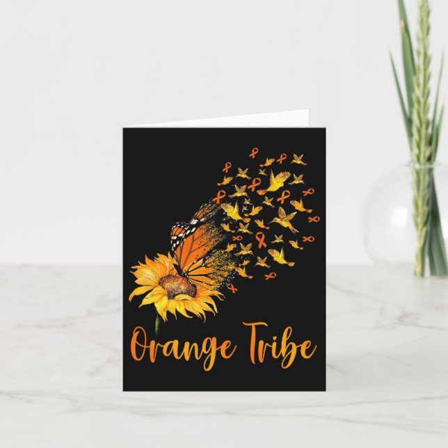 Leukemia Awareness Sunflower Butterfly Orange Ribb Card (Front)
