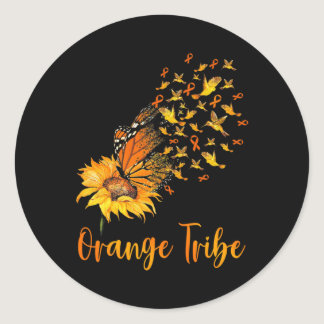 Leukemia Awareness Sunflower Butterfly Orange Ribb Classic Round Sticker
