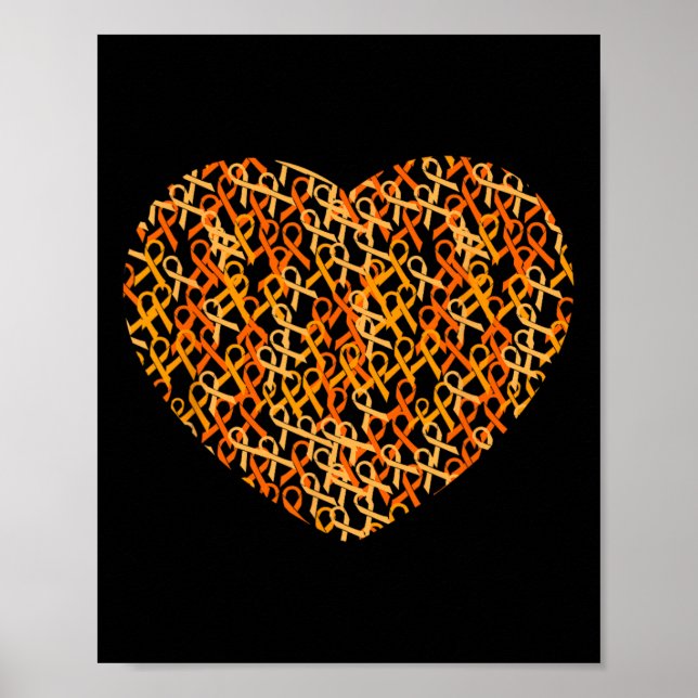 Leukemia Awareness Support Orange Ribbon Heart  Poster (Front)
