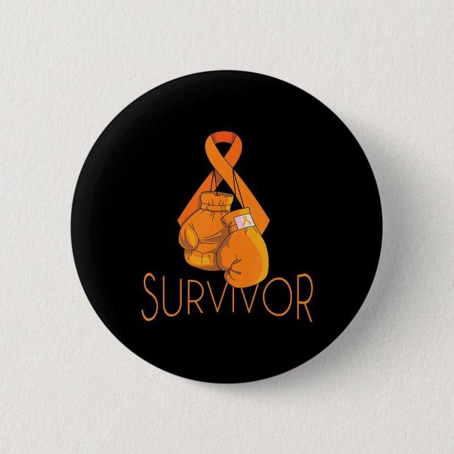 Leukemia Awareness Survivor Orange Ribbon Boxing G Button (Front)