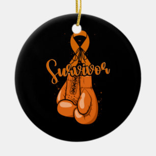 Leukemia Awareness Survivor Orange Ribbon Boxing G Ceramic Ornament