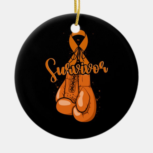 Leukemia Awareness Survivor Orange Ribbon Boxing G Ceramic Ornament (Front)