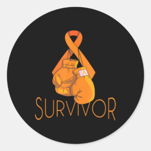 Leukemia Awareness Survivor Orange Ribbon Boxing G Classic Round Sticker