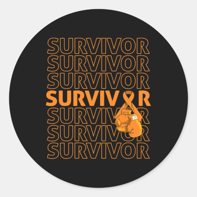 Leukemia Awareness Survivor Orange Ribbon Boxing G Classic Round Sticker (Front)