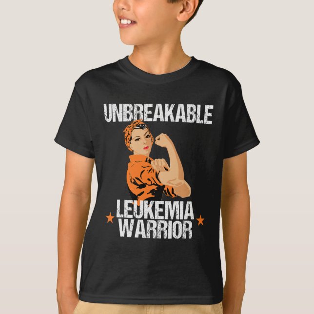 Leukemia Awareness  Unbreakable Warrior Orange Rib T-Shirt (Front)