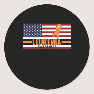 Leukemia Awareness USA Flag Orange Ribbon Support Classic Round Sticker