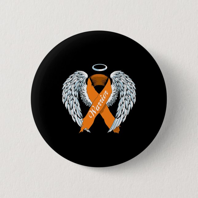 Leukemia Awareness Warrior Orange Ribbon and Angel Button (Front)