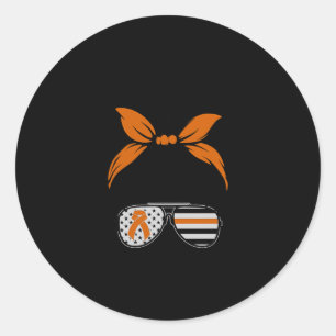Leukemia Awareness Warrior Support Squad Messy Bun Classic Round Sticker