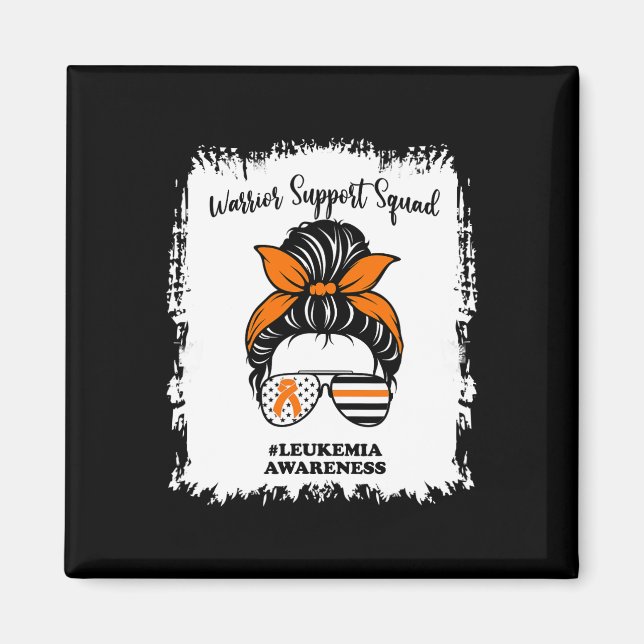 Leukemia Awareness Warrior Support Squad Messy Bun Magnet (Front)