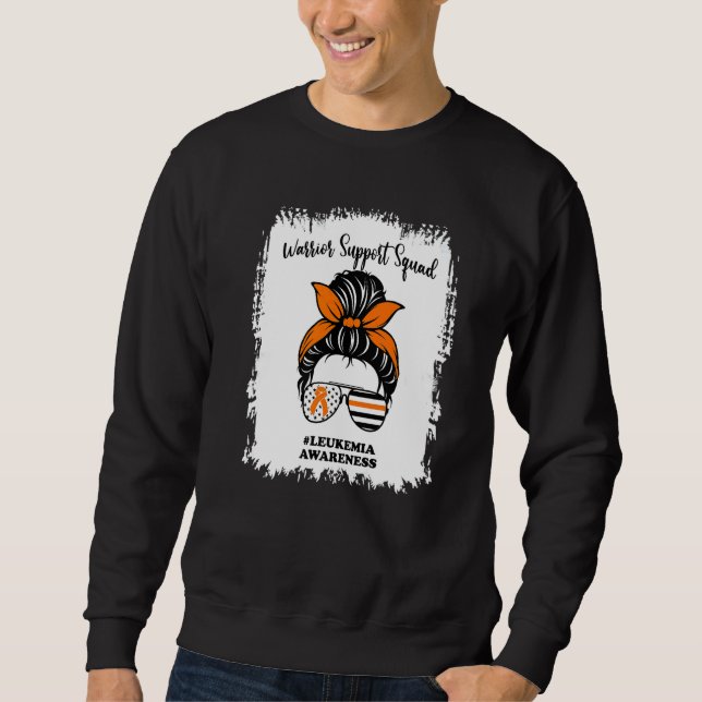Leukemia Awareness Warrior Support Squad Messy Bun Sweatshirt (Front)