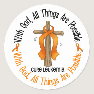 Leukemia Awareness WITH GOD CROSS Classic Round Sticker
