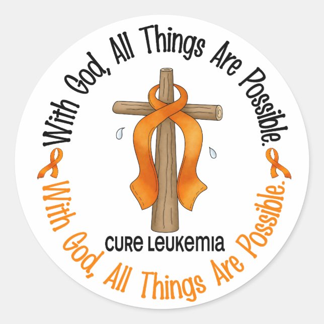 Leukemia Awareness WITH GOD CROSS Classic Round Sticker (Front)