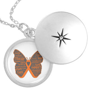 Leukemia Butterfly Collage of Words Locket Necklace
