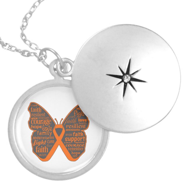 Leukemia Butterfly Collage of Words Locket Necklace (Front)