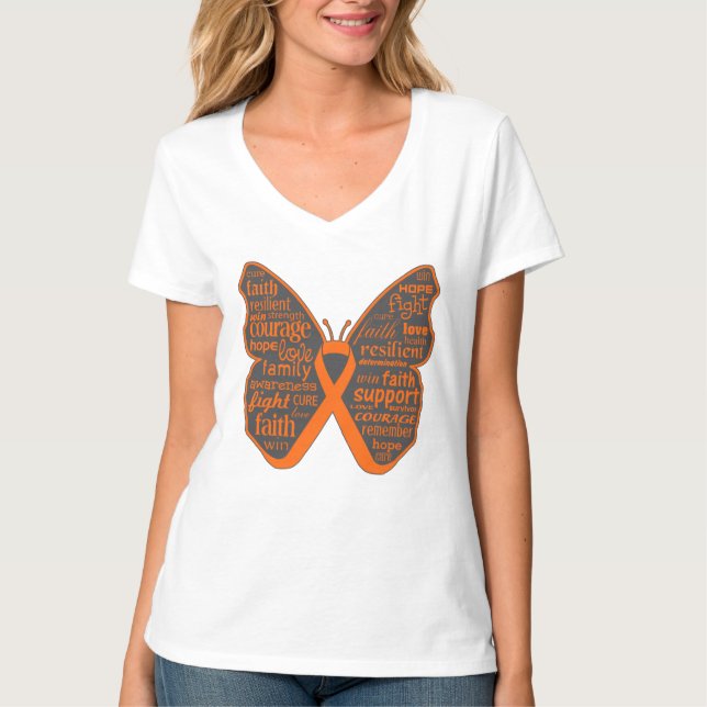 Leukemia Butterfly Collage of Words T-Shirt (Front)