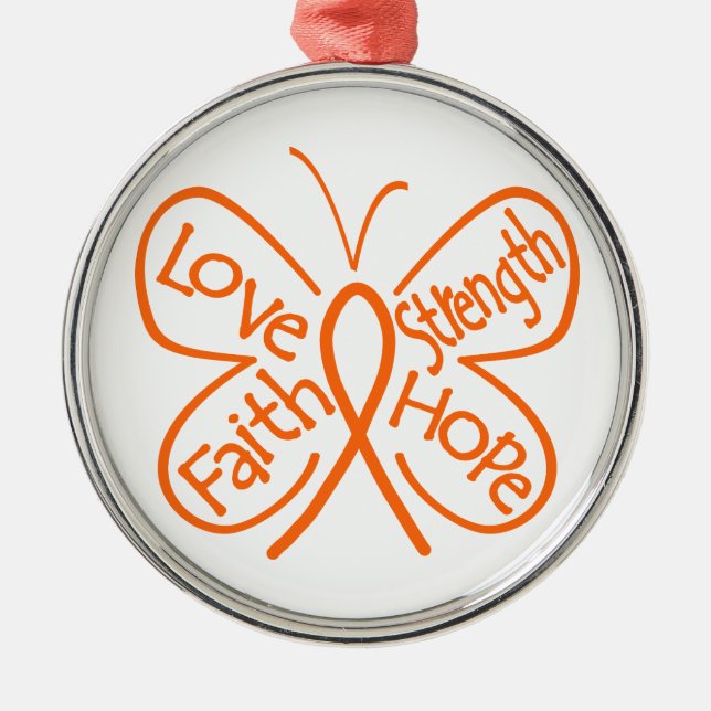 Leukemia Butterfly Inspiring Words Metal Ornament (Front)