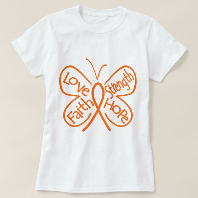 Leukemia Butterfly Inspiring Words T-Shirt (Design Front)