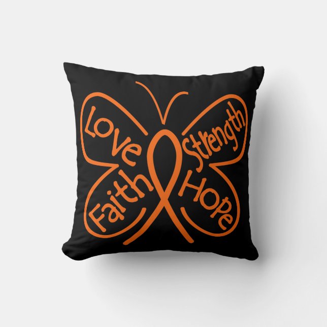 Leukemia Butterfly Inspiring Words Throw Pillow (Front)