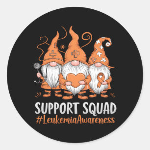 Leukemia Cancer Awareness Gnome Support Squad Classic Round Sticker