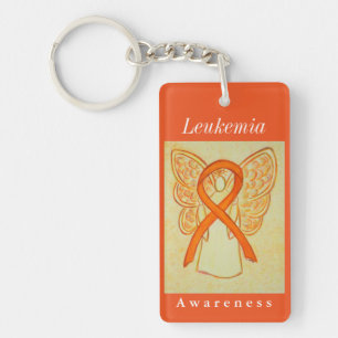 Leukemia Cancer Awareness Ribbon Angel Keychain